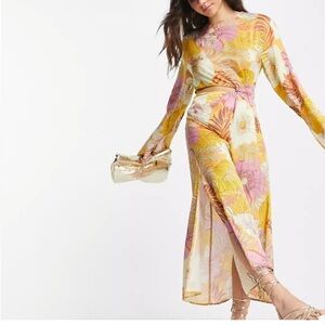 Topshop Occasion Asymmetric Cutout Long Sleeve Midi Dress sz 2